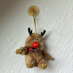Russ & Berri Co: Vintage 1970s Mini Plush Reindeer Ornament- 3” tall